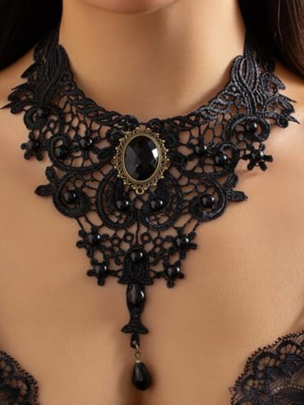 New - Black Necklaces for Women, Adjustable Layered Velvet Leather Lace Collar